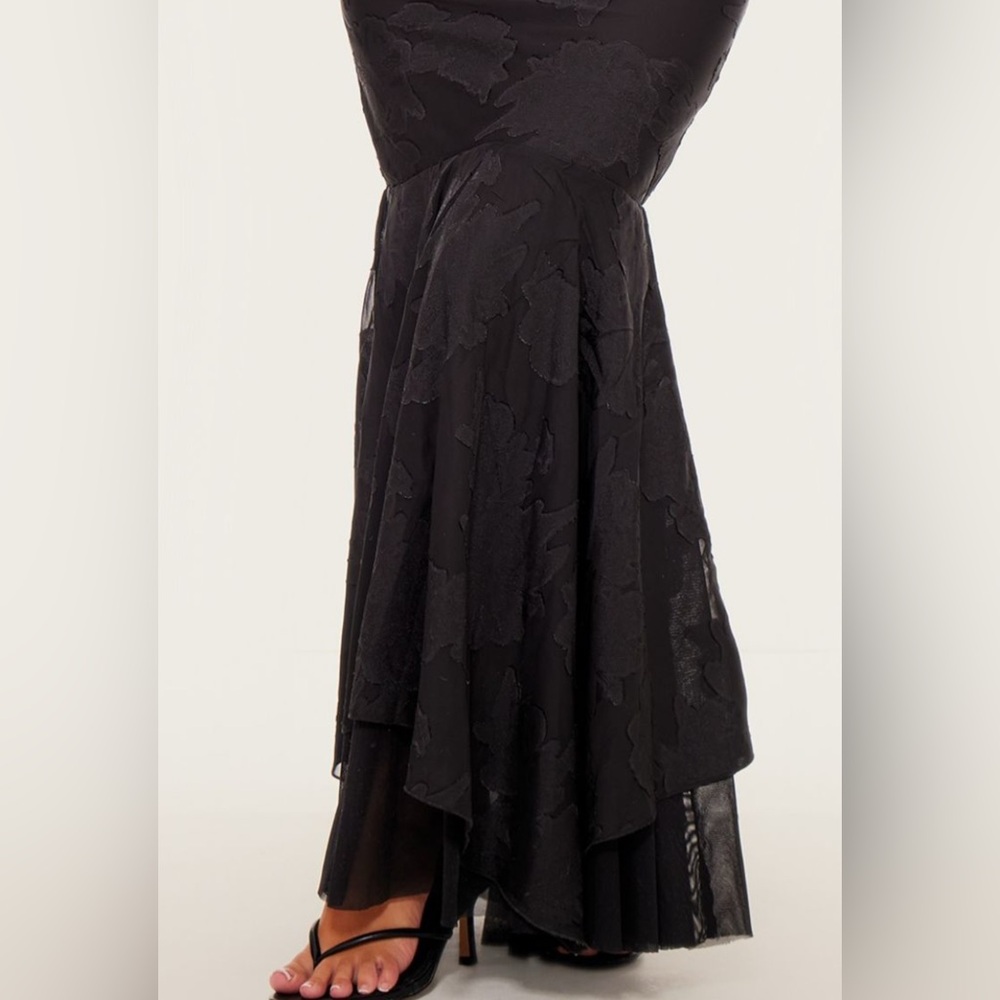 PLT NWT Black Floral Cowl Neck Frill Hem Mermaid Style Maxi Dress (Size 4) - Picture 4 of 5